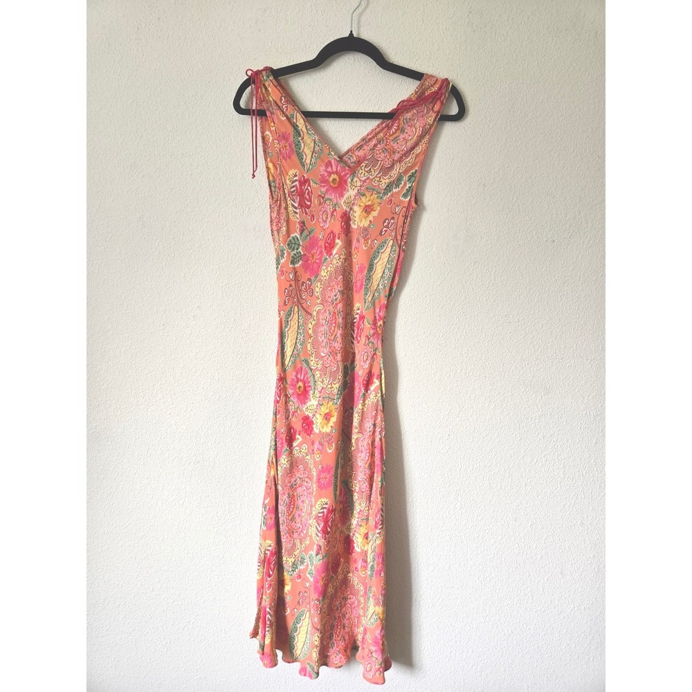 Angie Floral Paisley Boho Midi Slip Dress Sleeveless Shoulder Ties M Y2K 90s - Picture 7 of 8